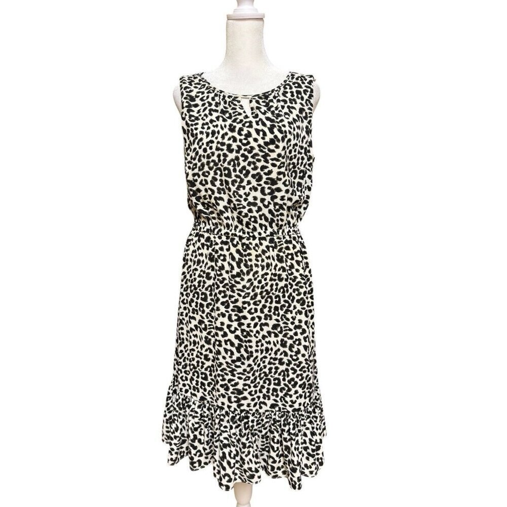Talbots Petite 6P Leopard Print Cinch Waist Midi Dress